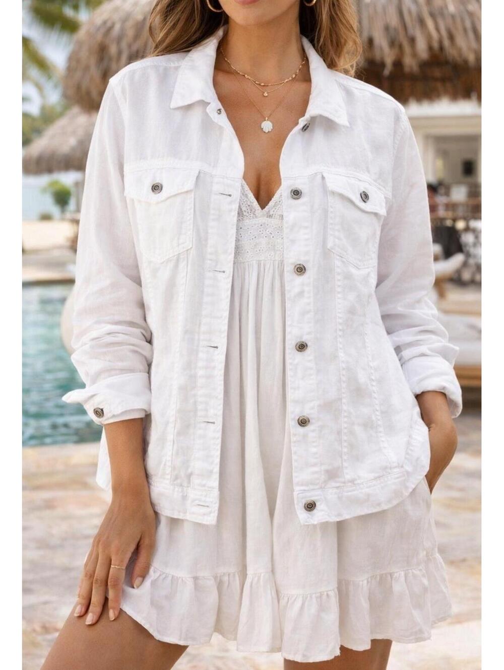 100% Linen Cover 3X White Beach Resort Coat Travel Wear